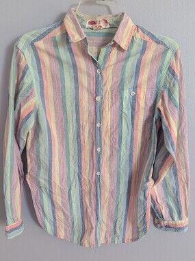 Vintage Serkez 100% Cotton Pastel Striped Button Up